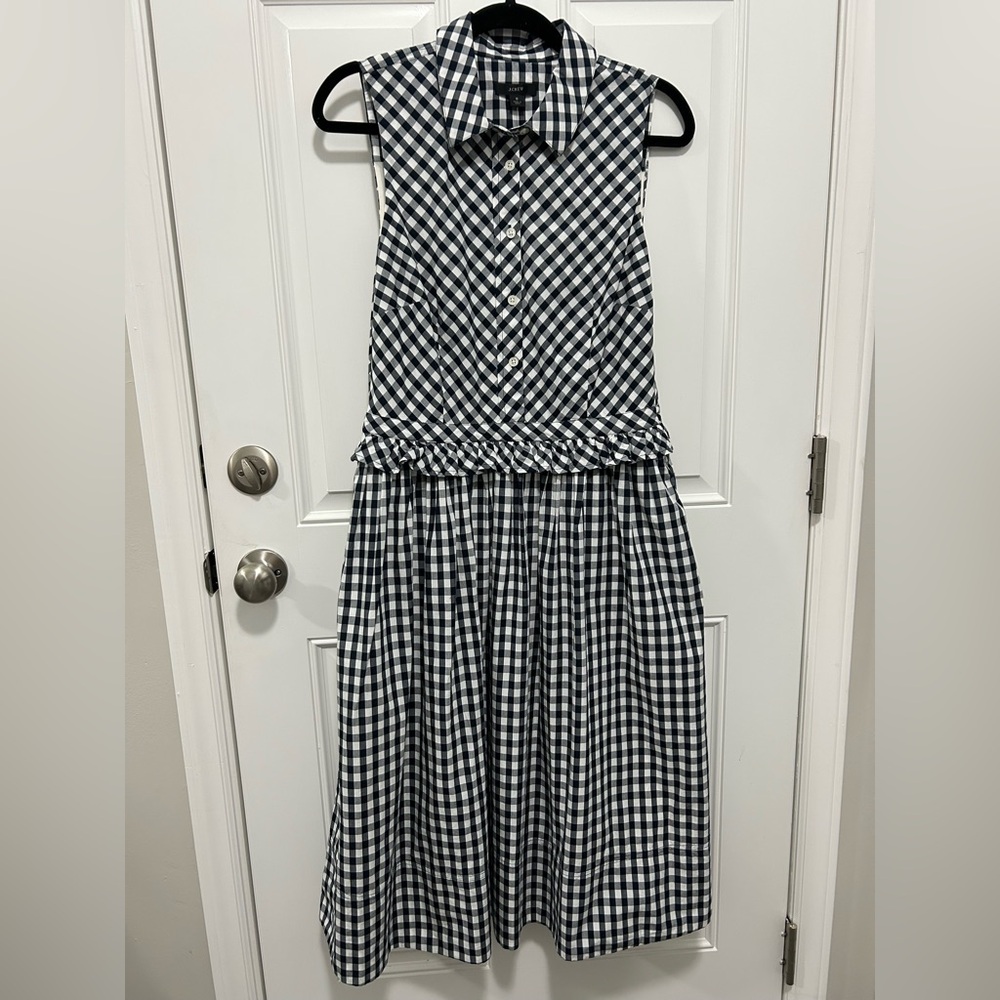 J. Crew Black and White Checkered Midi Dress